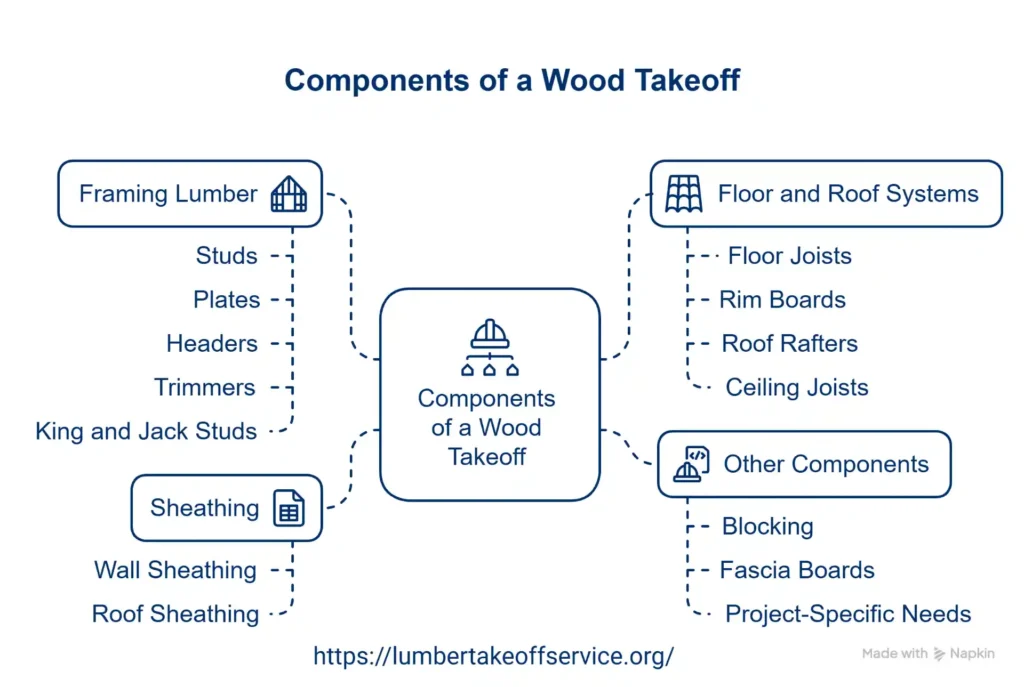infographic containg components of wood takeoff